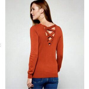 Love Ellie Mia Lattice Back Detail V-Neck Sweater Burnt Orange Size XS